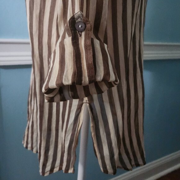 Chico’s sz 2 (L/12) Stripe Tunic Button down tan chocolate silk/cotton blend - Picture 2 of 9